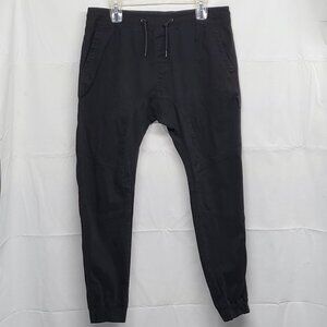 Stitches & Rivets Mens Jogger Pants Large Pullon Elastic Waist Pockets Black